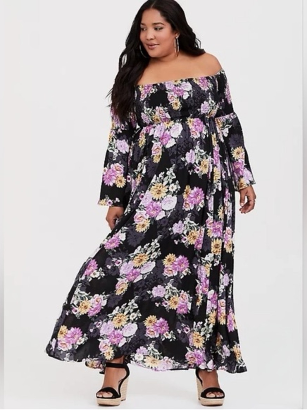Torrid Off-the-Shoulder Black Floral Maxi Dress